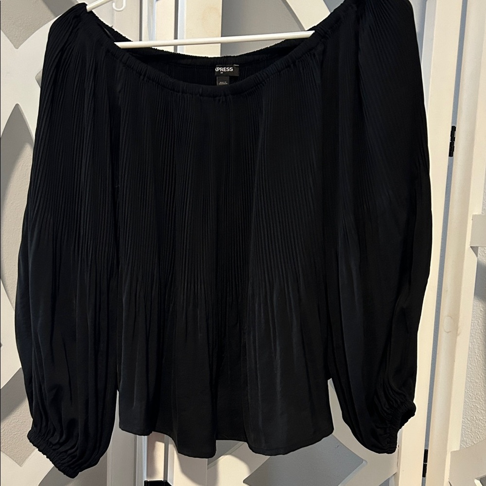 Express Black Pleated Off-Shoulder Blouse